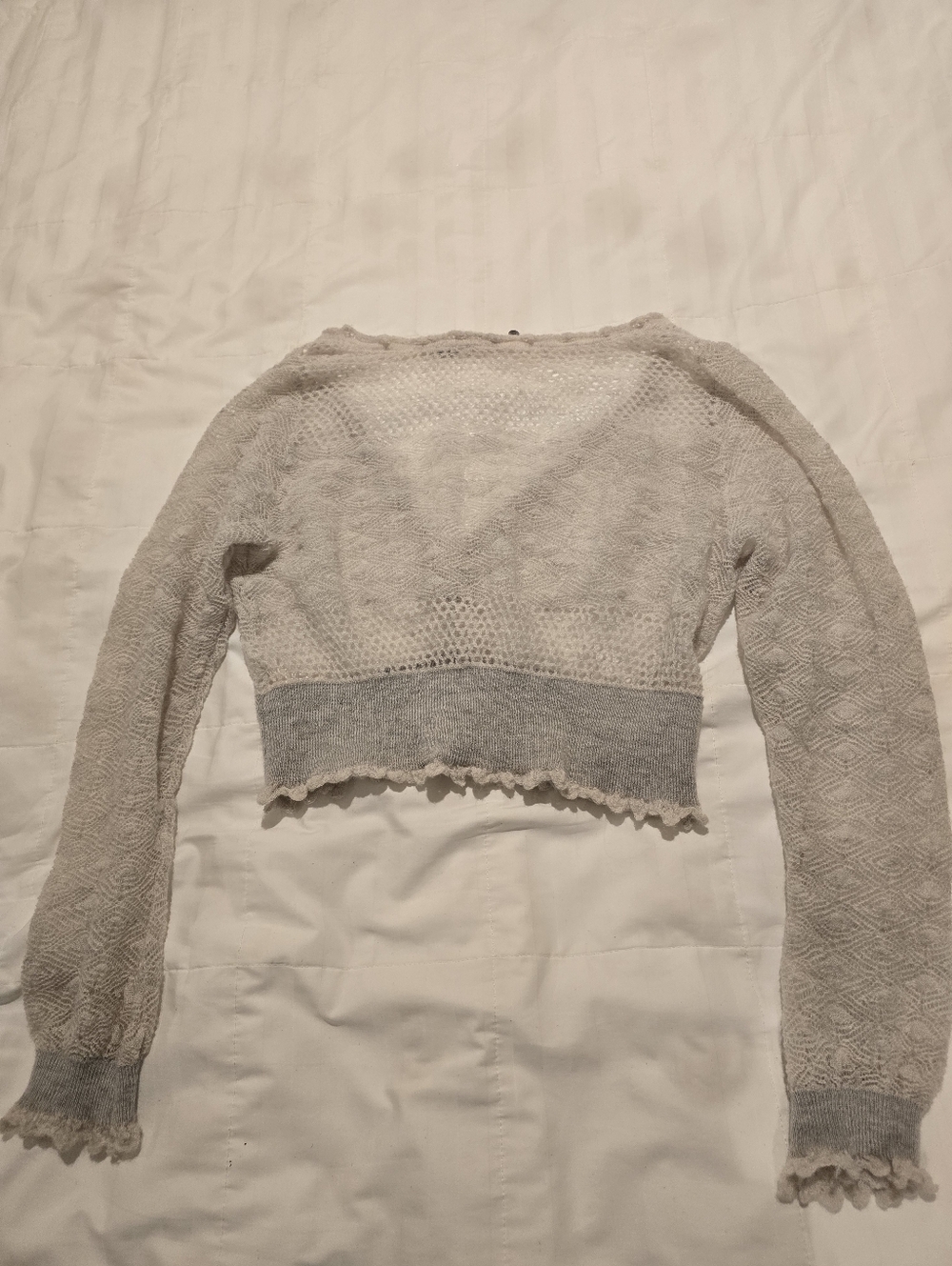 Knitted & Knotted Cropped Light Gray Lace Knit Sweater Top M/L - Picture 5 of 12